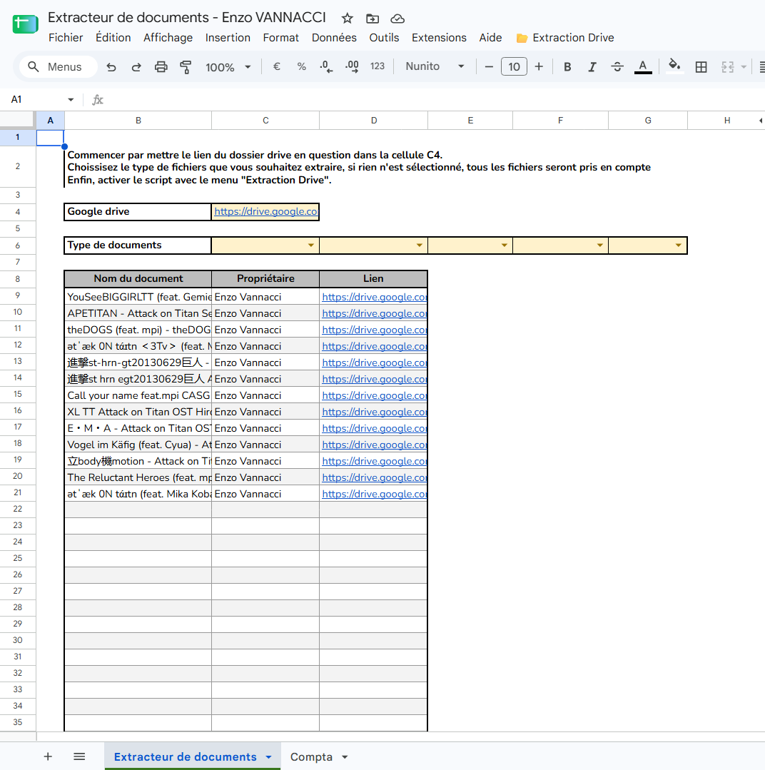 Extracteur de documents Google Drive