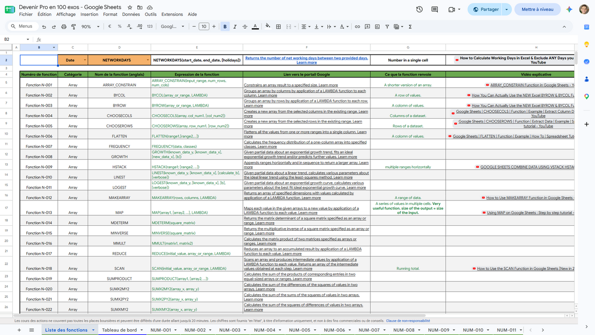 100 exercices pour maîtriser Google Sheets !