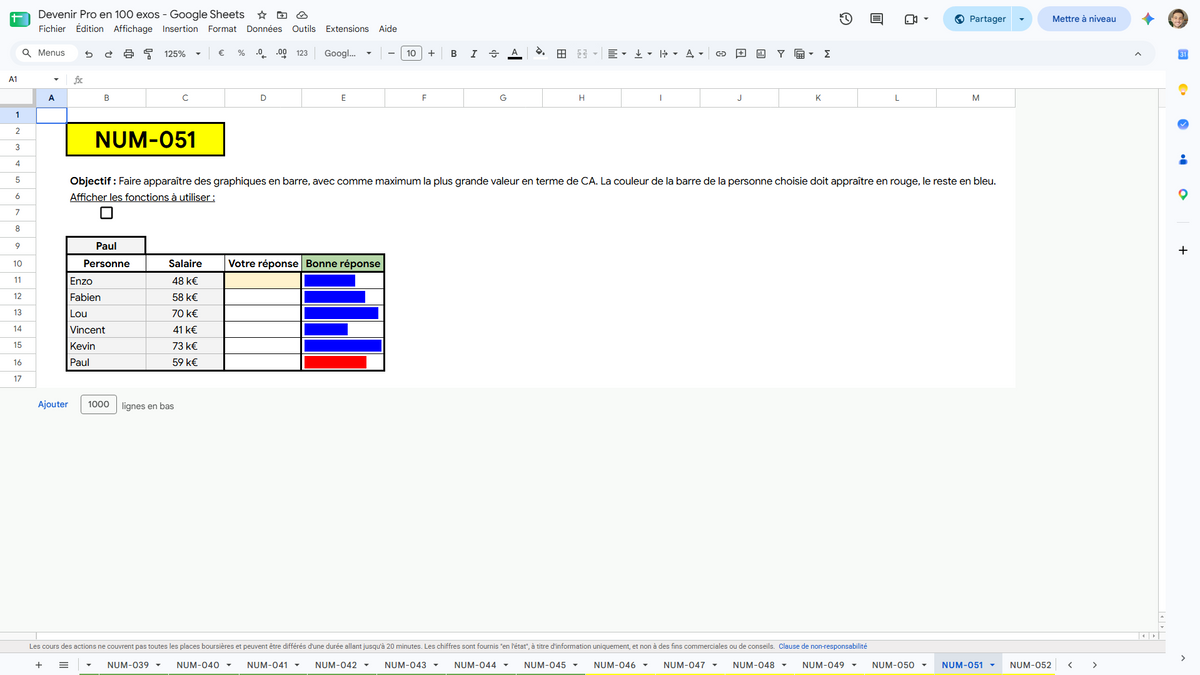 100 exercices pour maîtriser Google Sheets !