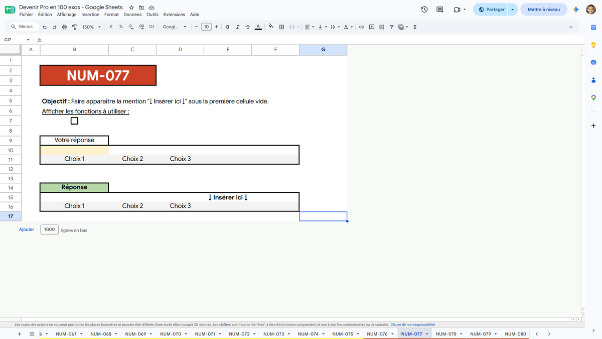 100 exercices pour maîtriser Google Sheets !