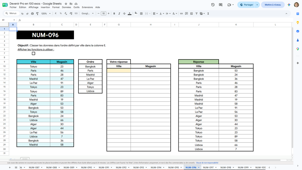 100 exercices pour maîtriser Google Sheets !