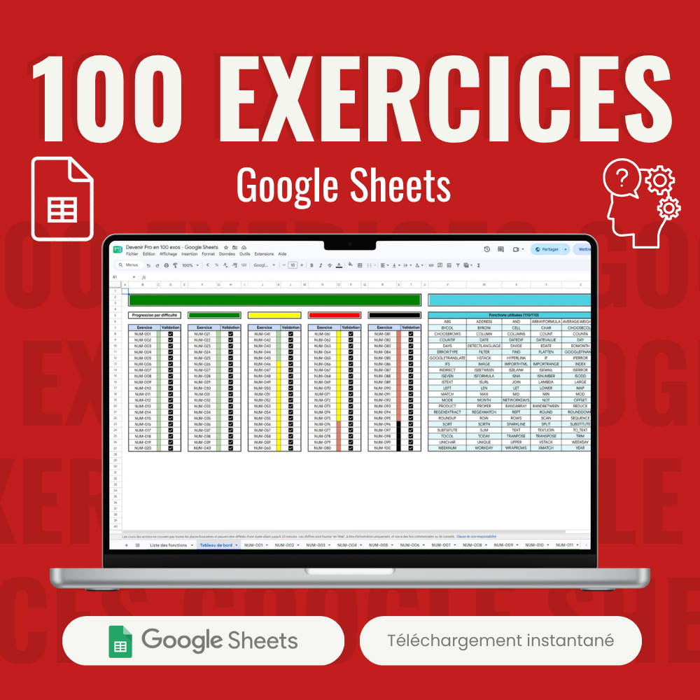 100 exercices pour maîtriser Google Sheets !